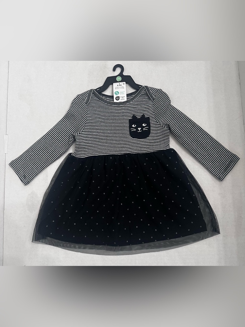 Carter's Child of Mine Baby Girl Halloween Black & White Cat Dress Set/ 6-9 Mths